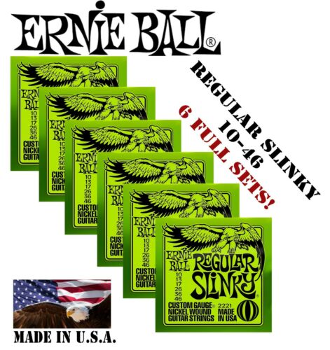 *6 SETS ERNIE BALL 2221 REGULAR SLINKY ELECTRIC GUITAR STRINGS 10-46 (2x3 PACK)*