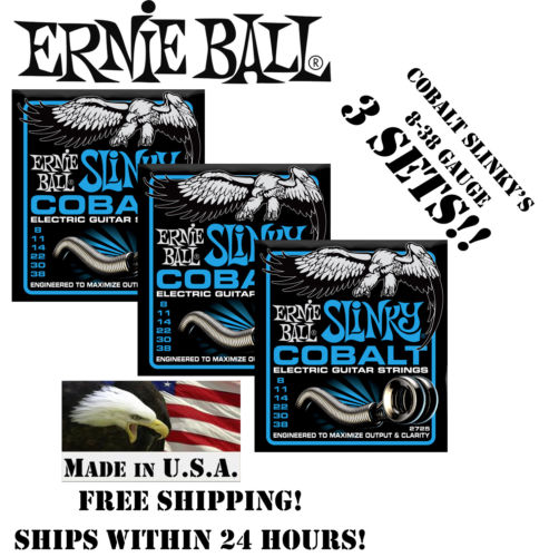 ** 3-PACK ERNIE BALL COBALT EXTRA SLINKY 2725 ELECTRIC GUITAR STRINGS 8-38**