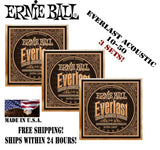 **3 SETS! ERNIE BALL 2550 EVERLAST COATED PHOSPHOR BRONZE EXTRA LIGHT STRINGS**
