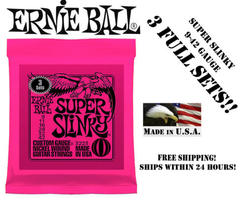 **3 SETS ERNIE BALL 2223 SUPER SLINKY ELECTRIC GUITAR STRINGS 9-42**