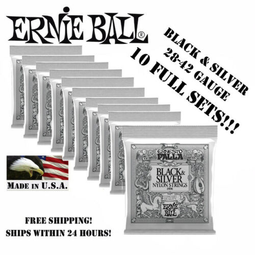 *10 PACK ERNESTO PALLA BLACK & SILVER NYLON CLASSICAL GUITAR STRINGS 2406*