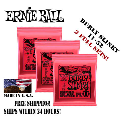 ** 3 SETS ERNIE BALL BURLY SLINKY 2226 NICKEL ELECTRIC GUITAR STRINGS 11-52 **