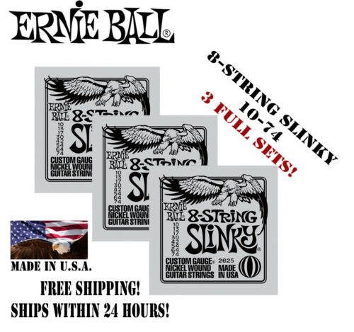 ** 3-PACK ERNIE BALL 8-STRING SLINKY 2625 ELECTRIC GUITAR STRINGS 10-74 **