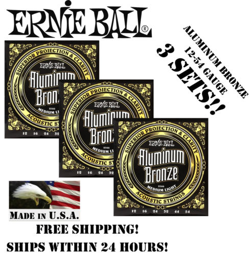 ** 3 SETS! ERNIE BALL ACOUSTIC ALUMINUM BRONZE GUITAR STRINGS 2566 (12-54) **