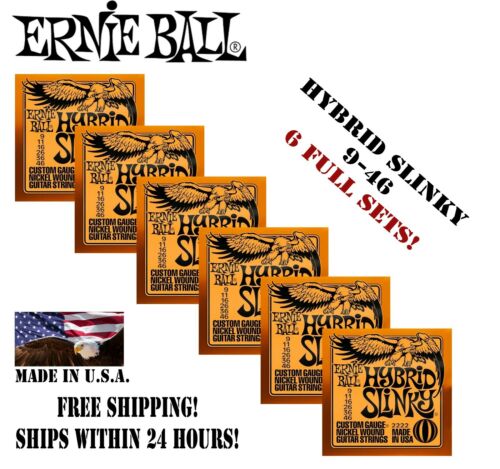 **6 SETS ERNIE BALL 2222 HYBRID SLINKY ELECTRIC GUITAR STRINGS 9-46 (2x3 PACK)**