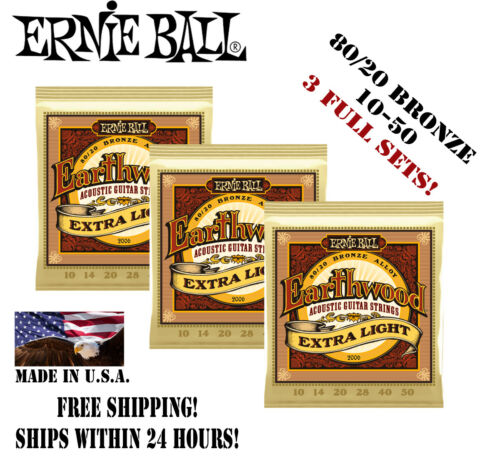 **3 SETS! ERNIE BALL EARTHWOOD 80/20 BRONZE ACOUSTIC GUITAR STRINGS 2006**