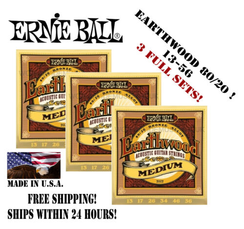 **3 SETS! ERNIE BALL EARTHWOOD 80/20 BRONZE MEDIUM ACOUSTIC GUITAR STRINGS 2002*