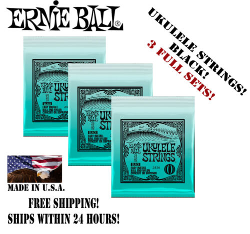 ** 3 SETS Ernie Ball 2326 Nylon Ball End Ukulele Strings Black (28-28) **