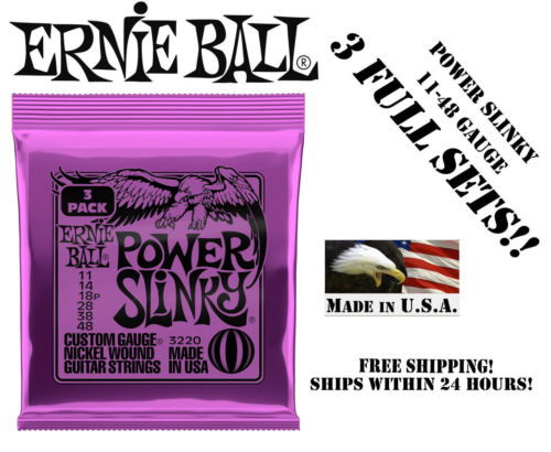 **3 SETS ERNIE BALL 2220 POWER SLINKY ELECTRIC GUITAR STRINGS 11-48**
