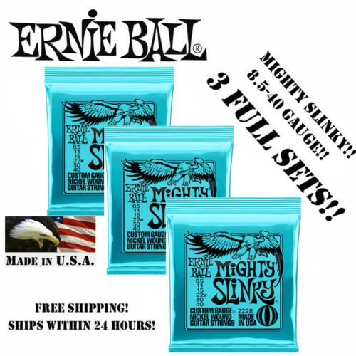 **3 SETS ERNIE BALL 2228 MIGHTY SLINKY ELECTRIC GUITAR STRINGS 8.5-40**