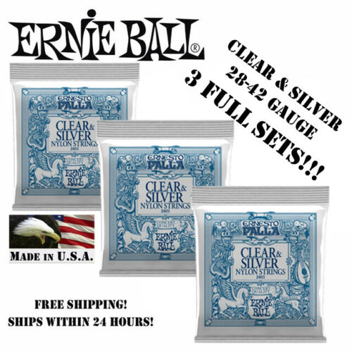 **3 SETS ERNESTO PALLA CLEAR AND SILVER NYLON CLASSICAL GUITAR STRINGS 2403**