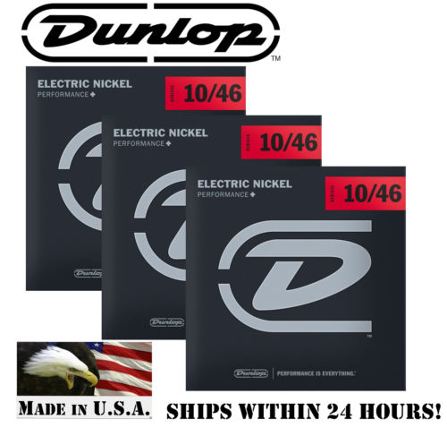 3 SETS DUNLOP NICKEL PLATED STEEL ELECTRIC GUITAR STRINGS 10-46 GAUGE (DEN1046)