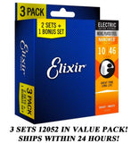 *3 SETS ELIXIR NANOWEB 12052 NICKEL PLATED ELECTRIC GUITAR STRINGS LIGHT -10-46*