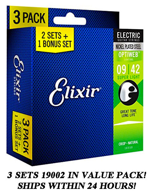 *3 SETS ELIXIR 19002 OPTIWEB COATED ELECTRIC GUITAR STRINGS SUPER LIGHT - 9-42*