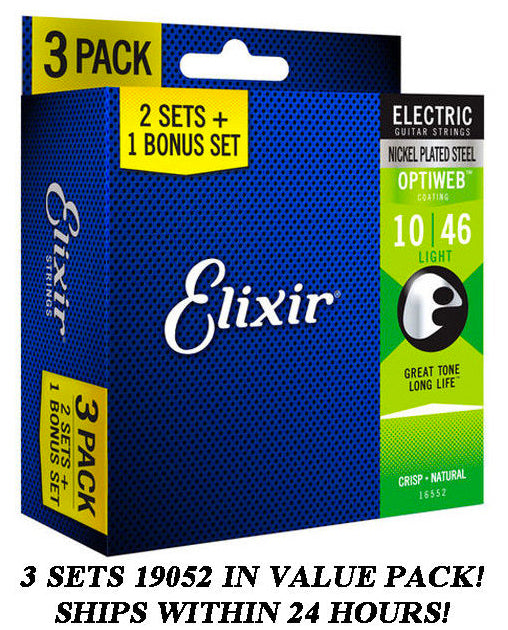 *3 SETS ELIXIR 19052 OPTIWEB COATED ELECTRIC GUITAR STRINGS LIGHT - 10-46*