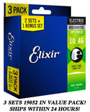 *3 SETS ELIXIR 19052 OPTIWEB COATED ELECTRIC GUITAR STRINGS LIGHT - 10-46*