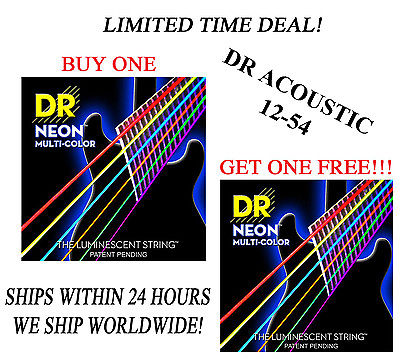**DR HI-DEF NEON MULTI-COLOR ACOUSTIC GUITAR STRINGS (12-54) -- COATED STRINGS**