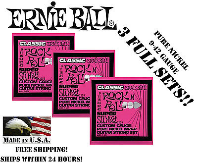 **3 PACK ERNIE BALL 2253 CLASSIC ROCK N ROLL SLINKY ELECTRIC GUITAR STRINGS **