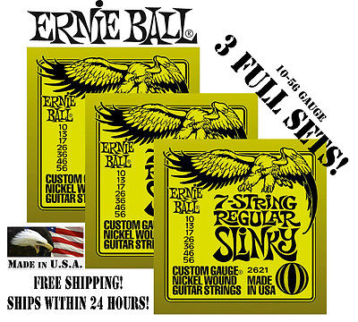 **3 PACKS ERNIE BALL 2621 7-STRING ELECTRIC GUITAR STRINGS (3 FULL SETS)**