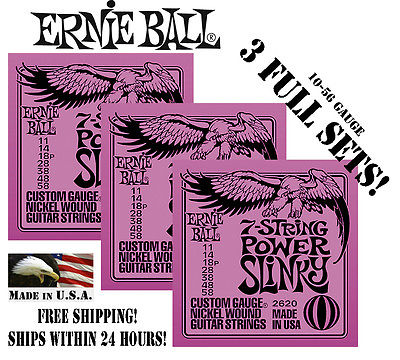 *3 PACKS ERNIE BALL 2620 7-STRING POWER SLINKY ELECTRIC GUITAR STRINGS (3 SETS)*