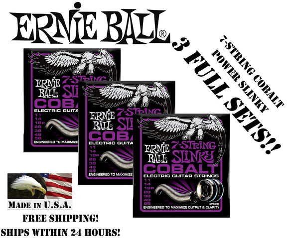 ** 3-PACK ERNIE BALL COBALT 7 STRING POWER SLINKY GUITAR STRINGS 11-48 **