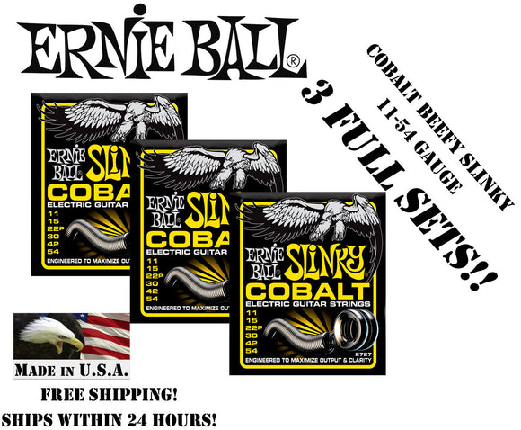 ** 3-PACK ERNIE BALL COBALT BEEFY SLINKY ELECTRIC GUITAR STRINGS 11-54 **