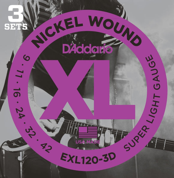 **D'ADDARIO EXL120 NICKEL LIGHT ELECTRIC GUITAR STRINGS - 3 SET VALUE PACK **