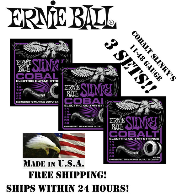 ** 3-PACK ERNIE BALL COBALT POWER SLINKY ELECTRIC GUITAR STRINGS 11-48 **