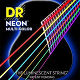 **DR HI-DEF NEON MULTI-COLOR ACOUSTIC GUITAR STRINGS (12-54) -- COATED STRINGS**